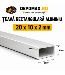Teava rectangulara aluminiu 20 x 10 x 2 mm, 6 metri (EN AW-6060)
